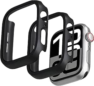 عبوة من قطعتين [بدون واقي شاشة] حافظة ممتصة للصدمات لساعة ابل سلسلة 10 46 ملم، غطاء ممتص للصدمات رفيع ورفيع، اطار واقي صلب من البولي كربونات بحواف شاملة لساعة اي ووتش 46 ملم، اسود