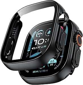 تاوري جراب صلب لساعة ابل الترا/الترا 2 49 ملم، واقي شاشة مدمج من الزجاج المقسى، [حساس للمس] [شفاف HD] رفيع [حماية كاملة] لساعة اي ووتش الترا/الترا 2 49 ملم - ميدنايت