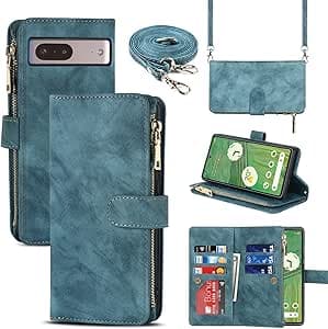 حافظة كروس مع حبل قصير متوافق مع جوجل بكسل 7 من كوبموب، حافظة هاتف جلدية [9 فتحات] [مغناطيسي]، حافظة بحبل قصير متوافق مع جوجل بكسل 7 - ازرق فاتح