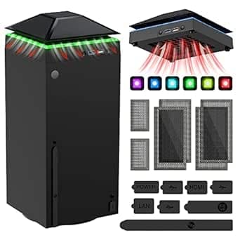 مروحة تبريد مقاومة للغبار لجهاز اكس بوكس سلسلة اكس مع شريط اضاءة ملون من مينيا، غطاء مرشح للغبار، سدادات غبار مطاطية، مروحة علوية منخفضة الضوضاء بـ3 سرعات ومبرد ومفتاح لمس مستقل باضاءة و2 منفذين USB