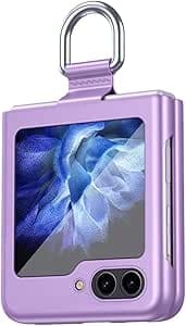 Slim Case For Samsung Galaxy Z Flip 5 5G, with Rin,Hard PC Drop Protection Shockproof Protective Cover For(Purple)