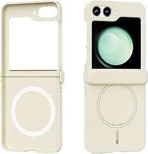 For Samsung Galaxy Z Flip 5 Magnetic Case, Built-in Hinge Protection, Shockproof, Slim Phone, Soft Gel Rubber, Ultra Thin Anti-Scratch Design, Hard PC Bumper Protective Cover(Beige)