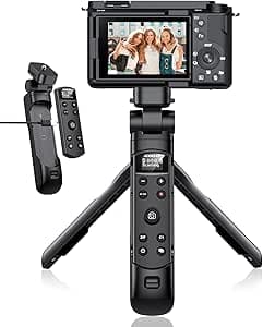 حامل ثلاثي القوائم مع جهاز تحكم عن بعد قابل لاعادة الشحن من اوديلان - حامل ثلاثي القوائم لاسلكي صغير مع شاشة OLED لمدونات الفيديو ZV-E10، ZV-1F، RX100 VII، a6100، a6400، a7 III، a9 II، بديل سوني GP-VPT2BT