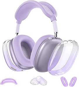 مجموعة حافظات 3 في 1 لسماعات ابل ايربودز ماكس، غطاء وسادة اذن من السيليكون، حافظة واقية شفافة مع حماية متدرجة اللون وشريط رأس، ملحقات سماعات راس متوافقة مع اصدار USB-C/لايتنينج