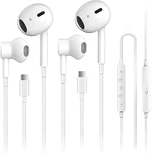 سماعات اذن سلكية بمنفذ USB C مع ميكروفون وجهاز تحكم عن بعد بخاصية الغاء الضوضاء، متوافقة مع ايفون 17 برو ماكس وايباد برو ومعظم الاجهزة بمنفذ USB C من قطعتين