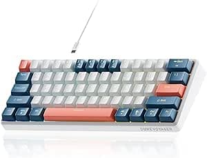 كيبورد ديون ڤوياجر يو اس بي موديل DV-GK03 بإضاءة RGB ومفاتيح ميكانيكية باللونين الأبيض والأزرق متوافق مع الكمبيوتر وPS4 وXbox يدعم اللغة العربية