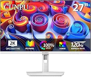 27 بوصة 2560×1440P ومعدل تحديث 120Hz، تصنيف IPS وألوان ار جي بي 100% بـ 16.7 مليون لون ومنافذ HDMI/DP، تدعم حامل فيسا 100×100 ملم وتقنية العناية بالعين من كونبو، أبيض