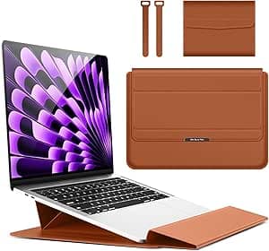 حافظة لابتوب 15-15.6 انش مع وظيفة حامل لجهاز ماك بوك اير 15 M3/M2 A3114 A2941، ماك بوك برو 16 M4/M3/M2/M1 برو/ماكس (2024-2019)، ماك بوك برو 15 M3/M2 A3114 A2941، من هينوير ASUS ASUS Dell براون