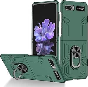 Protective Case Compatible with Samsung Galaxy Z Flip 2 5G with Rotating Ring Kickstand,Shockproof Hard PC Shell Cover with Magnetic Car Mount Compatibility(Green)