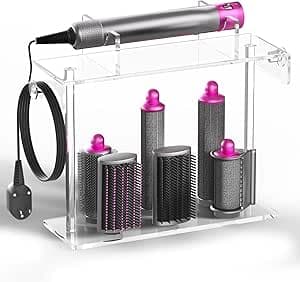 حامل ايرراب من يوينك لدايسون - حامل تخزين ادوات الشعر الاكريليك اتش كيو - منظم سطح المكتب لمصفف الشعر دايسون وملحقاته - حامل تجميل موفر للمساحة للحمام