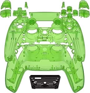 غطاء غطاء حماية كامل من eXtremeRate مع أزرار وغطاء لوحة اللمس، أخضر شفاف مخصص استبدال لوحات خلفية زخرفية أمامية متوافقة مع جهاز التحكم ps5