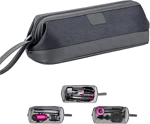 حقيبة تخزين بسحاب عالمية لمجفف الشعر من كيريو متوافقة مع مجفف الشعر دايسون سوبرسونيك دايسون اير راب ستايلر، حقيبة منظمة لمستحضرات التجميل المحمولة للسفر (رمادي داكن)