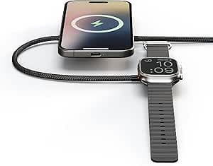 كيبل شحن لاسلكي برو 2 من الالومنيوم من زينز، كيبل شحن USB نوع سي بطول 1 متر، ماج سيف وكيو اي 2 15 واط، متوافق مع ايفون اير/17/16/15/14/13/12، ايربودز وساعة ابل، اسود