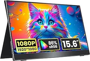 شاشة كمبيوتر محمولة كيه كيه سمارت 15.6 انش FHD 1080P USB-C IPS مع مكبرات صوت HDMI من النوع C، شاشة خارجية للابتوب/ماك/الكمبيوتر/Xbox/PS4، غطاء ذكي وحامل فيسا، أسود