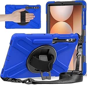 For Samsung Galaxy Tab S9 Plus 12.4 Inch 2023 X810/X816B/X818U Case, Heavy Duty Rugged Shockproof Drop Protection with Pen Holder,Shoulder Strap Protective Cover(Blue)